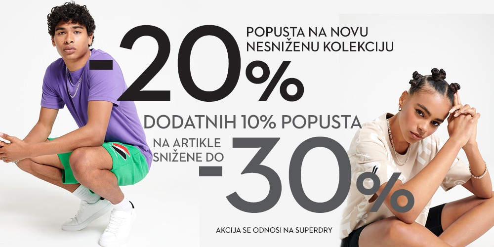 Superdry AKCIJA - 20% popusta na nesnižene i dodatnih 10% na artikle već snižene do 30%